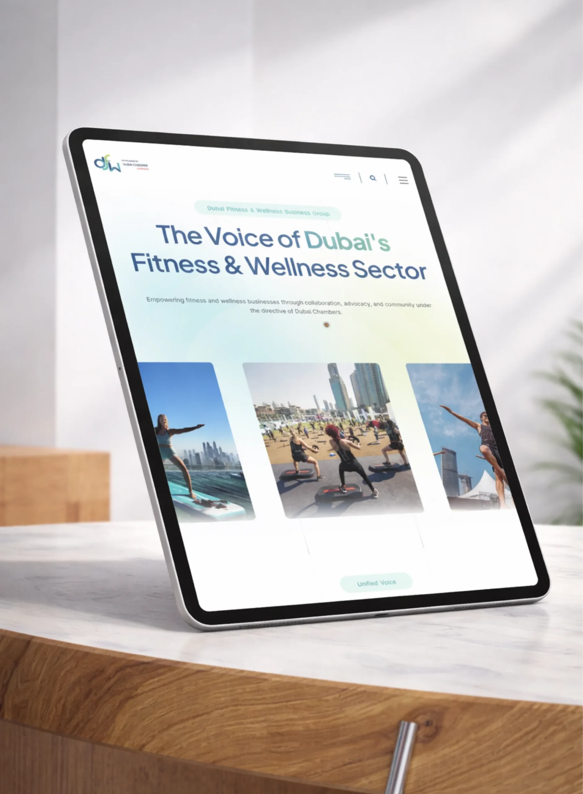 Dubai Fitness & Wellness Business Group website mockup (DFWB Group)